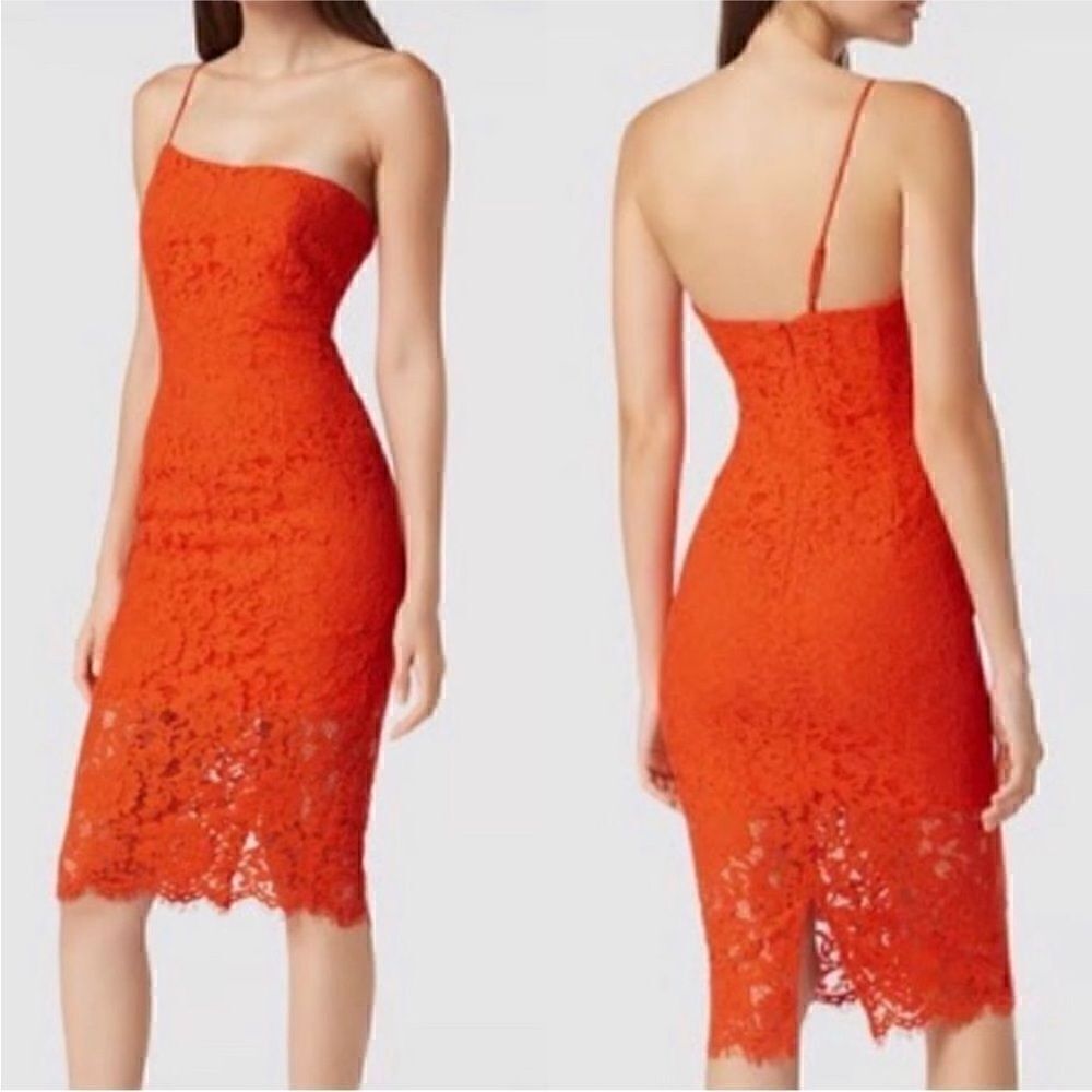 Bardot NWT Maya Lace One Shoulder Midi Dress in Orange Size 12